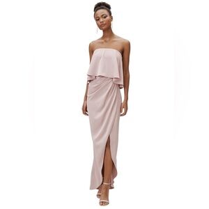 BHLDN NWT Layne Satin Strapless Flowy Drape Dusty Rose Pink Muave Dress Gown 12